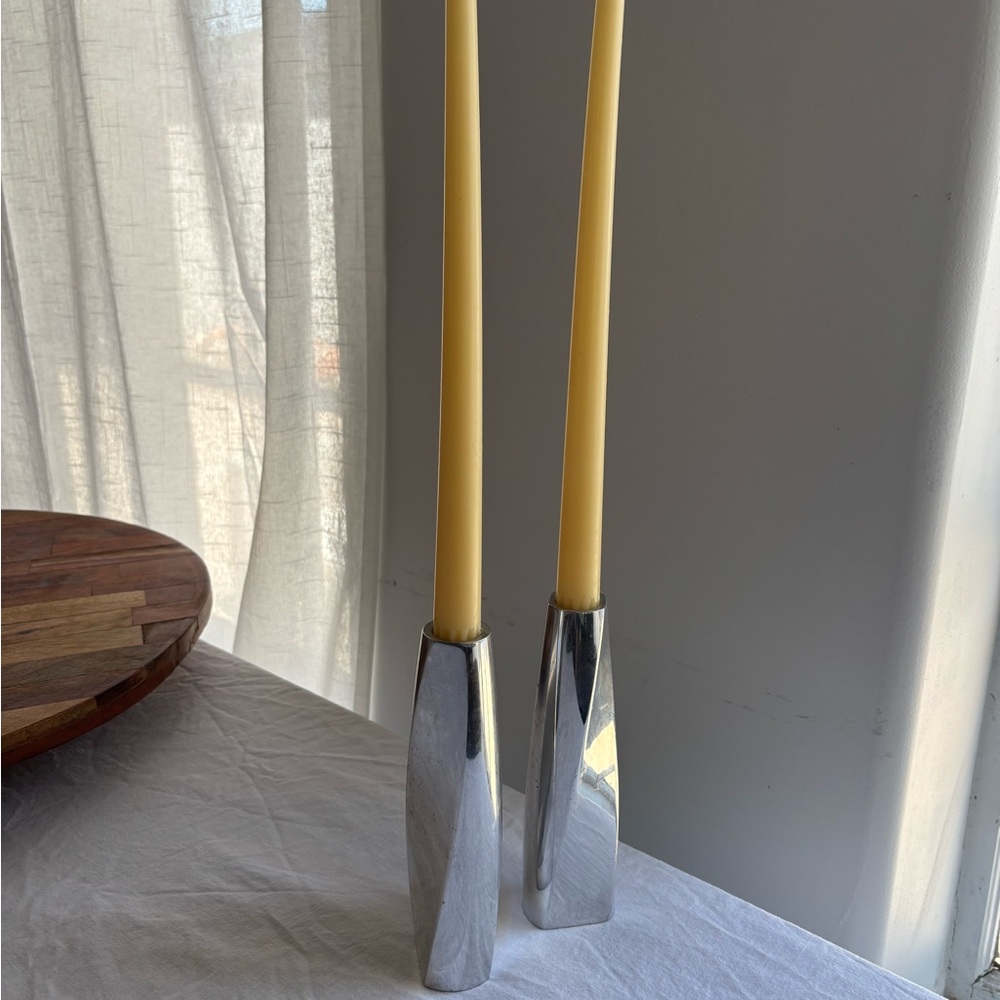 Nambe Twist Taper Candle Holders (Set of 2)